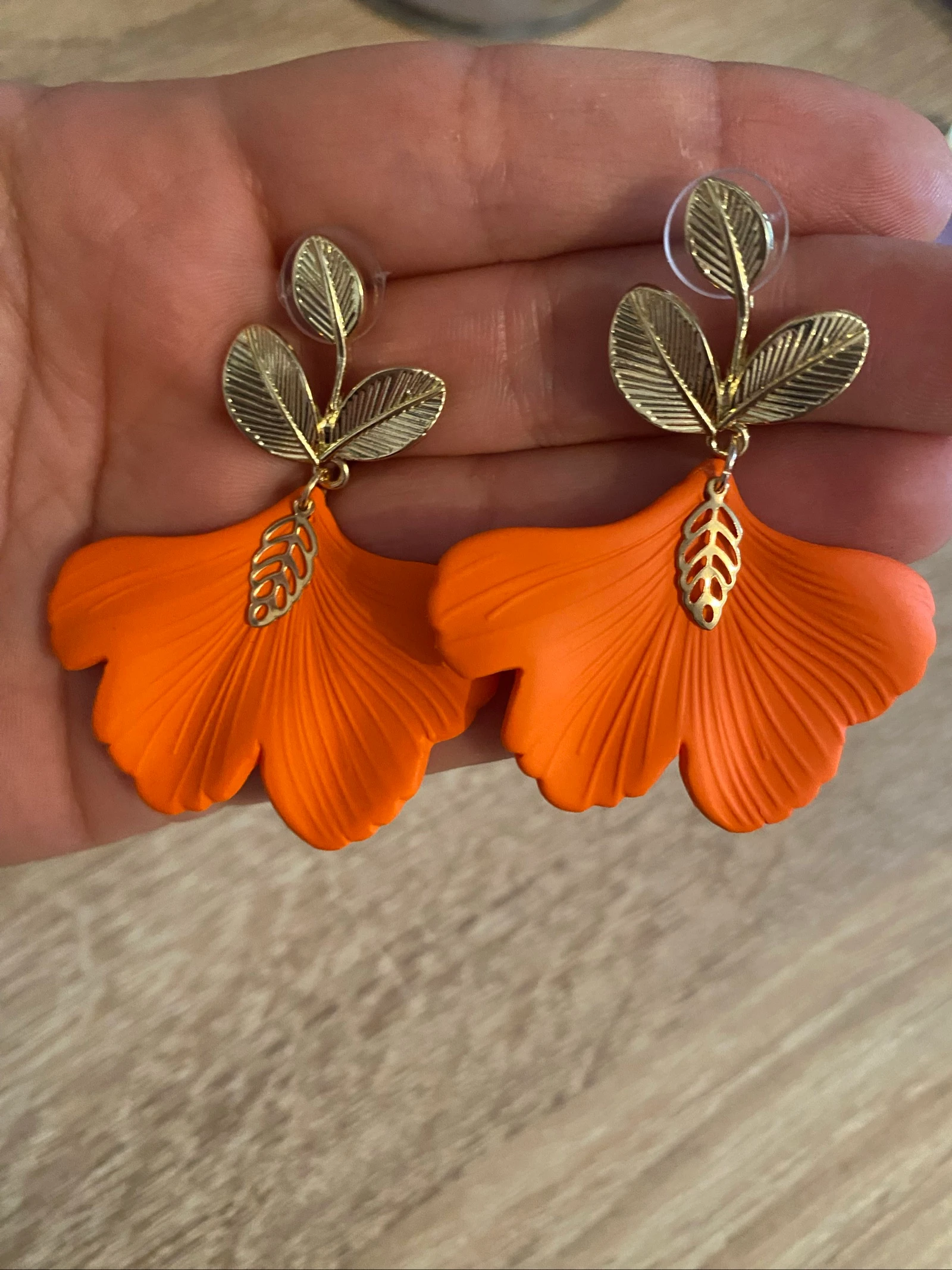 Pendientes hoja de ginkgo naranja – photo 2